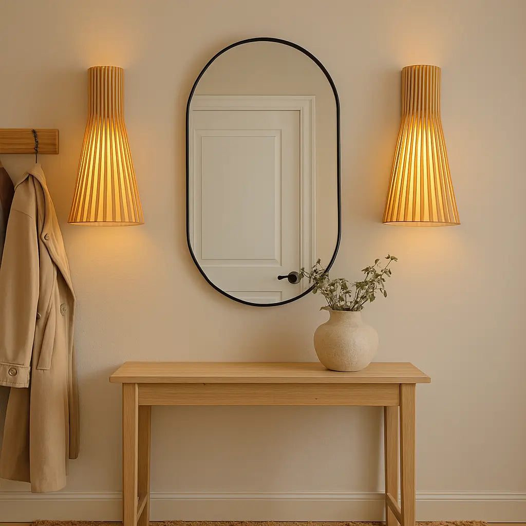 Wandleuchte | Holz & Schwarz/Weiß | Warmes Licht | Wohnzimmer & Flur