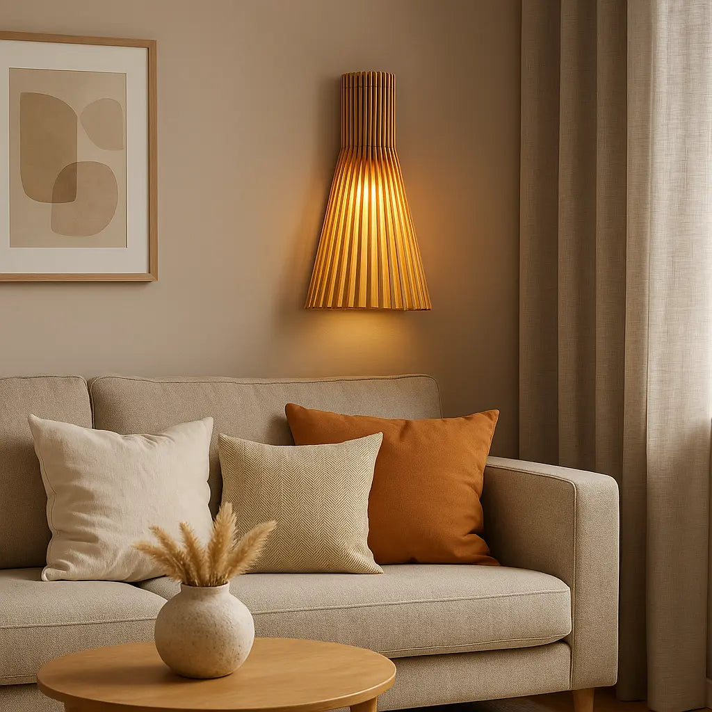 Wandleuchte | Holz & Schwarz/Weiß | Warmes Licht | Wohnzimmer & Flur