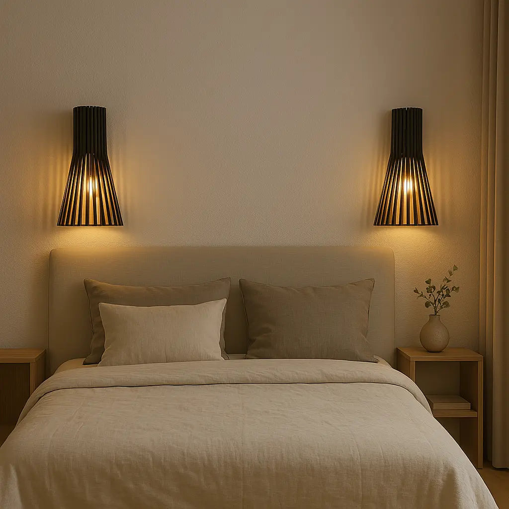 Wandleuchte | Holz & Schwarz/Weiß | Warmes Licht | Wohnzimmer & Flur