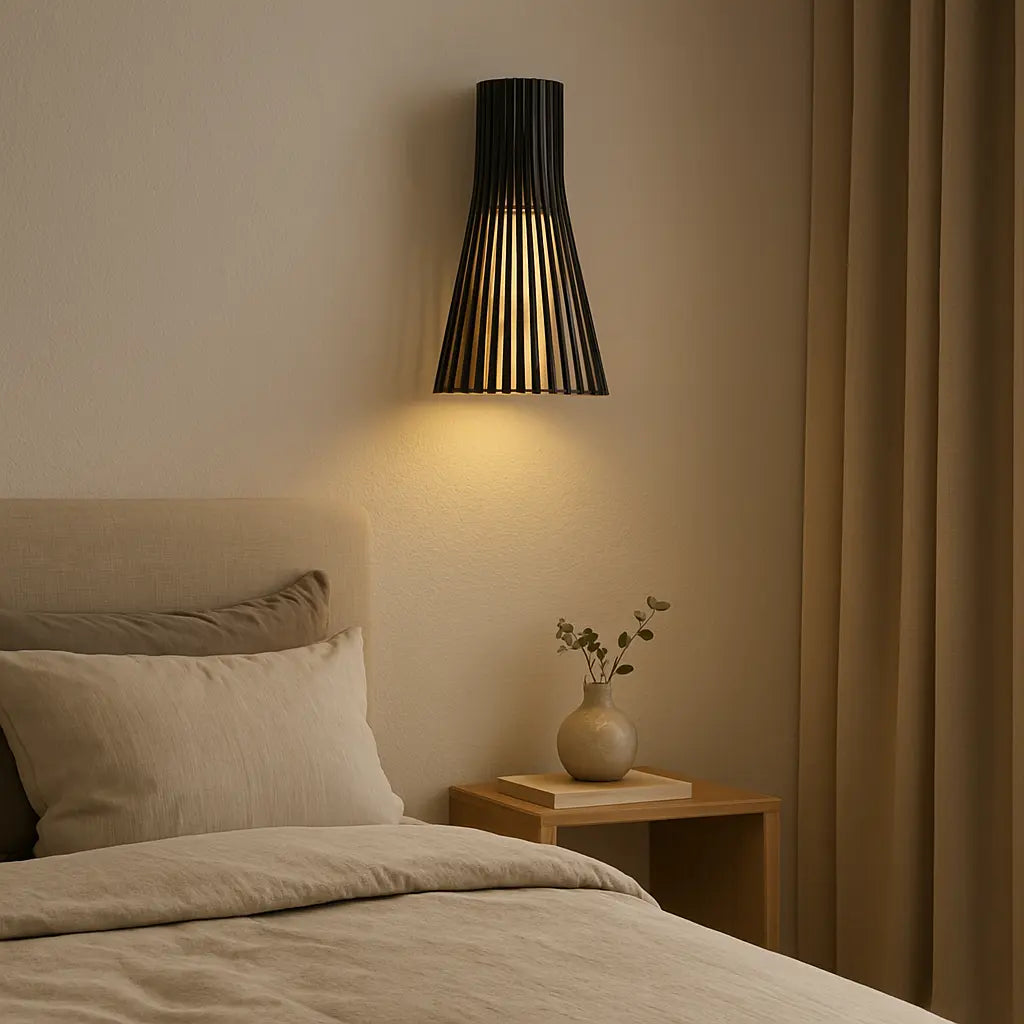 Wandleuchte | Holz & Schwarz/Weiß | Warmes Licht | Wohnzimmer & Flur