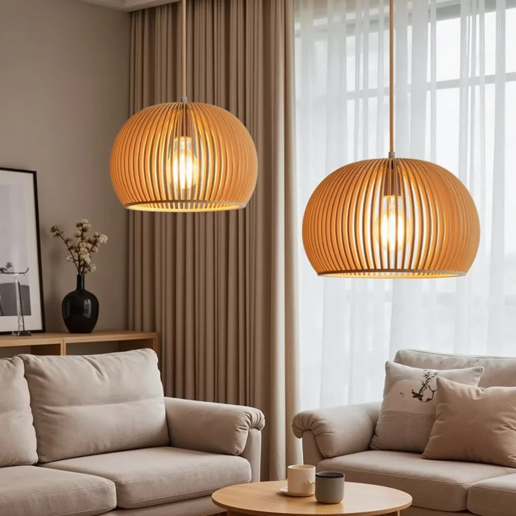 Pendelleuchte | Holz Kugelform Ø33 cm & Ø45 cm | Natürlich & Warm