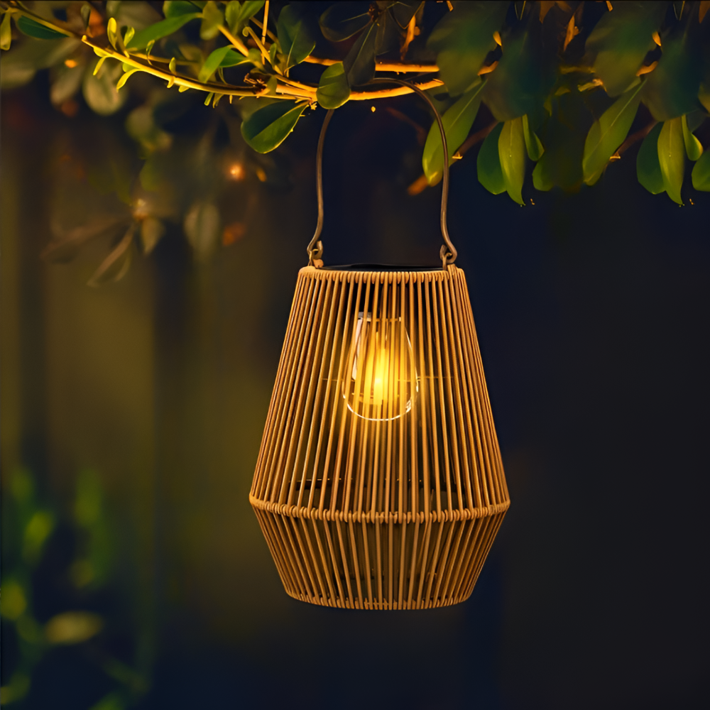 Solar-Tischlaterne Geflochten | LED | Automatik | Garten & Balkon