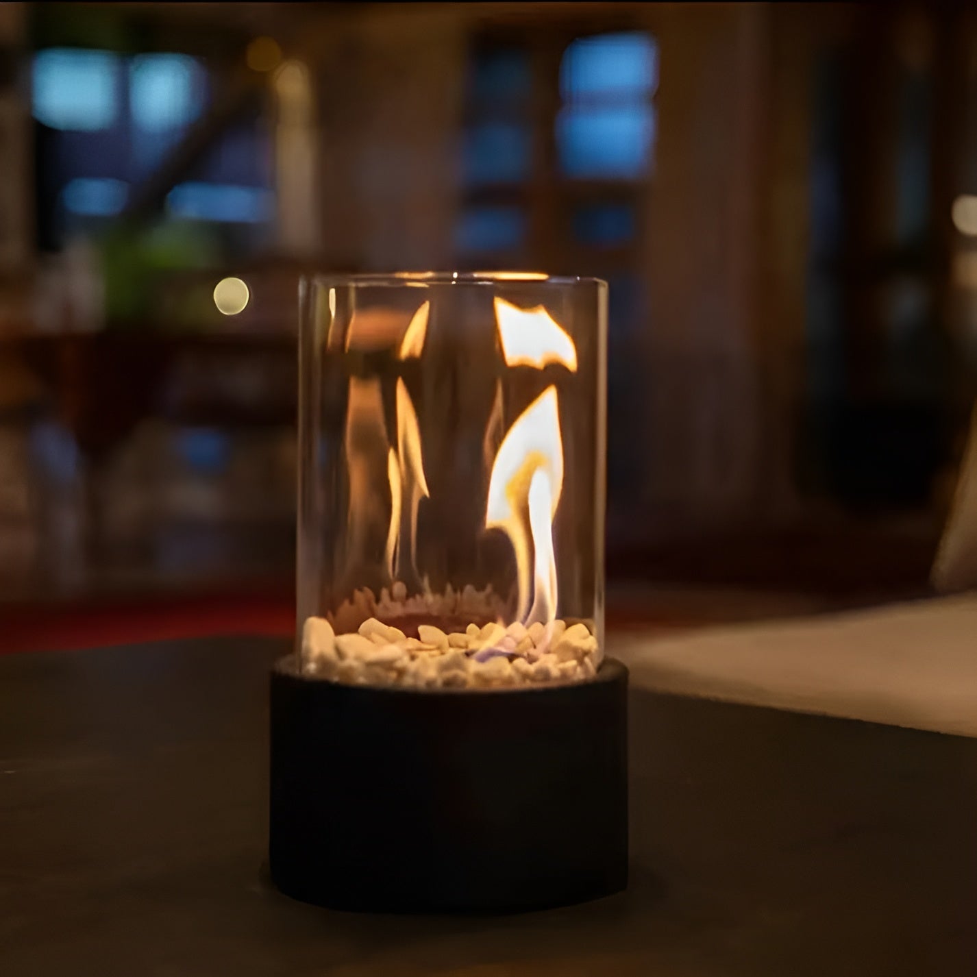 Bioethanol Tischkamin Zylinder | Glas & Metall | Rauchfrei | Indoor & Outdoor