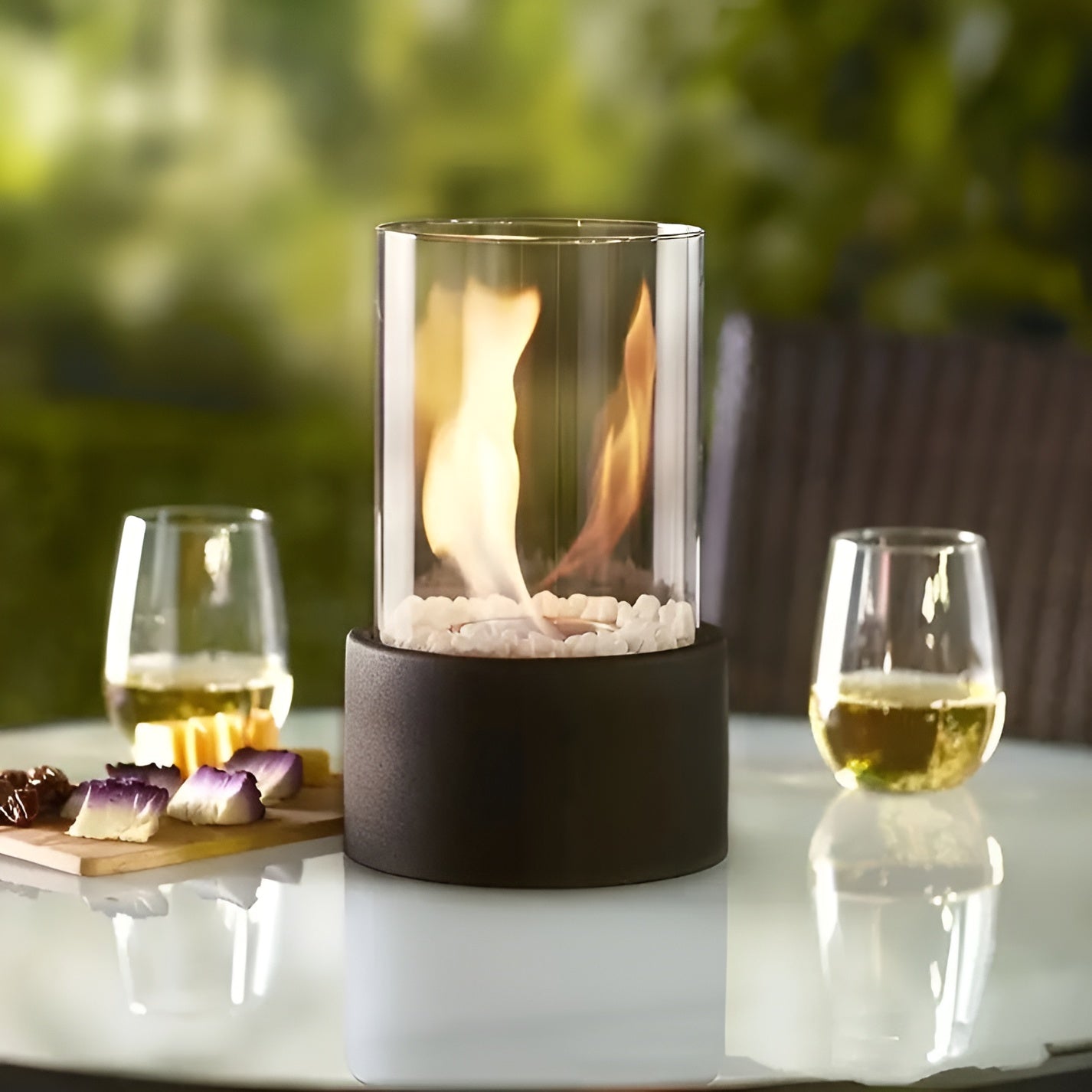 Bioethanol Tischkamin Zylinder | Glas & Metall | Rauchfrei | Indoor & Outdoor