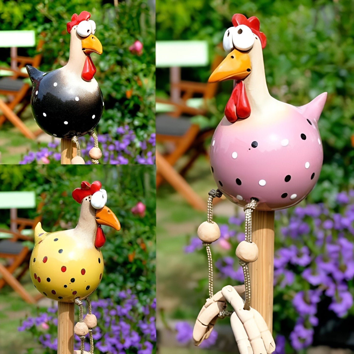 Gartenfigur Hahn aus Resin | Dekoration mit Hängebeinen | Garten & Balkon