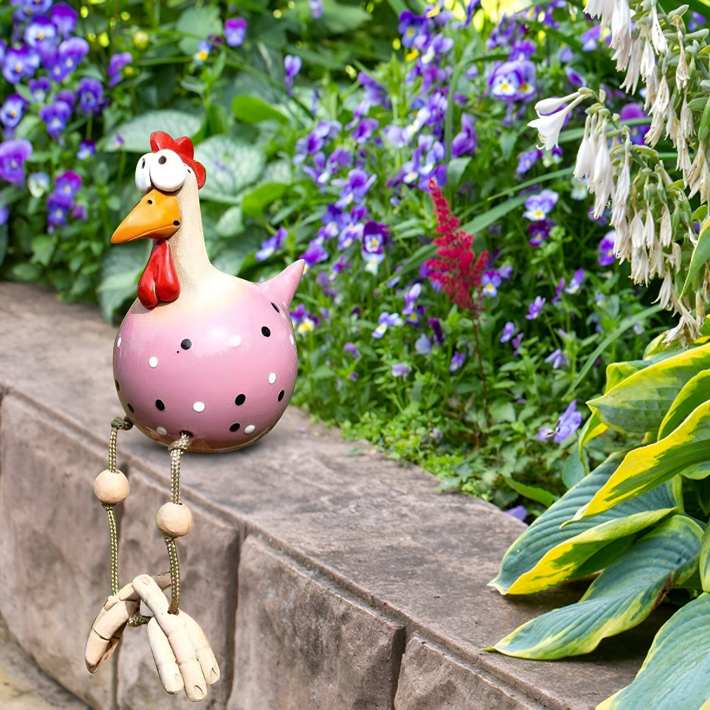 Gartenfigur Hahn aus Resin | Dekoration mit Hängebeinen | Garten & Balkon