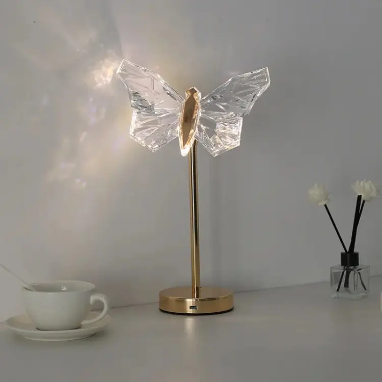 LED-Tischlampe Schmetterling | Acryl & Metall | Warmweiß 3500K | Dekorativ