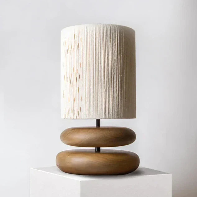 Keramik-Tischlampe Boho Stil | Leinen-Lampenschirm | Warmes Ambientelicht