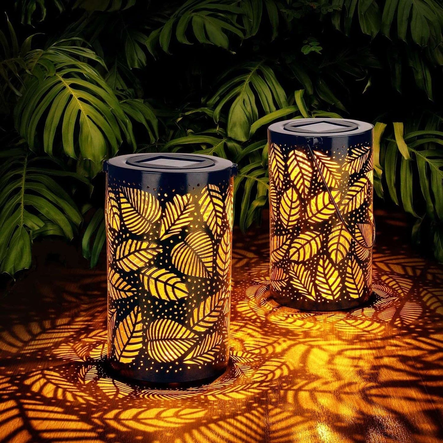 Solar-Laterne Zylinder | Blattmuster | LED | Garten & Terrasse