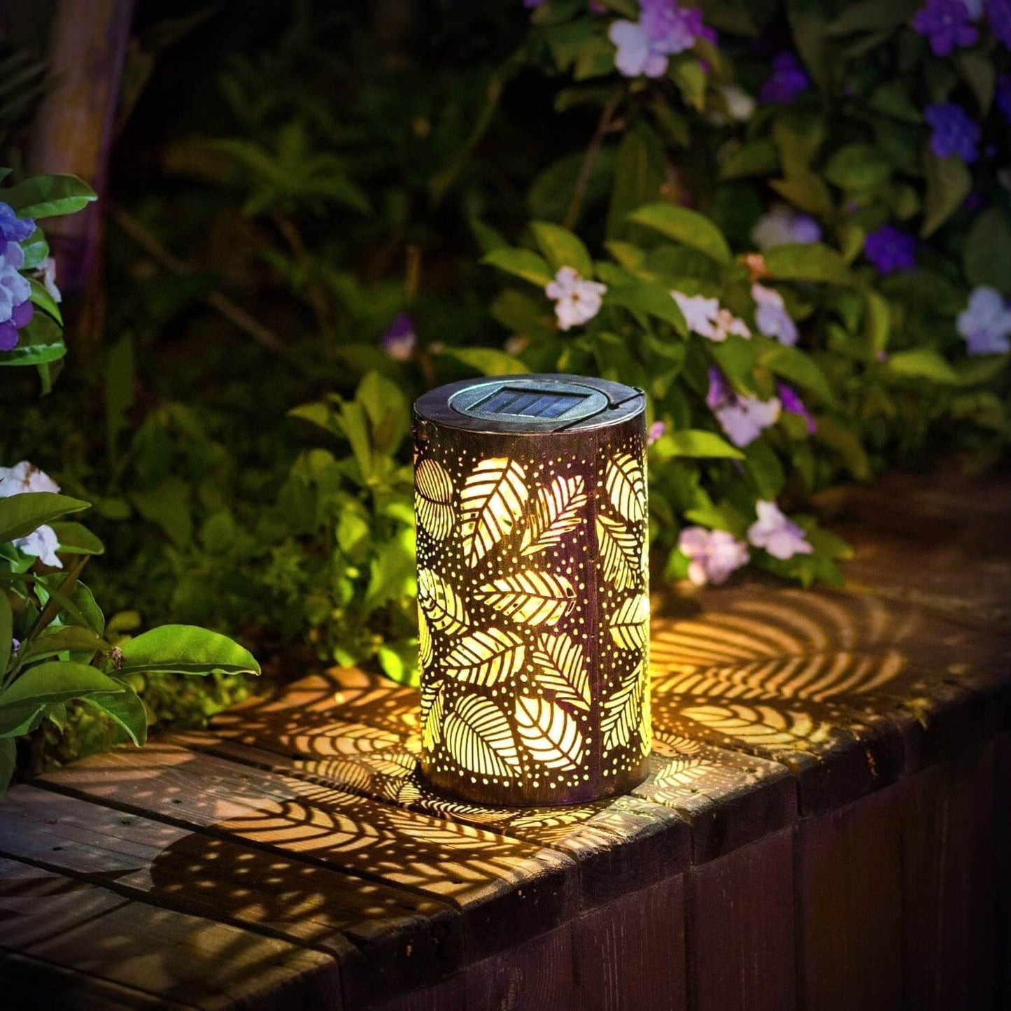 Solar-Laterne Zylinder | Blattmuster | LED | Garten & Terrasse