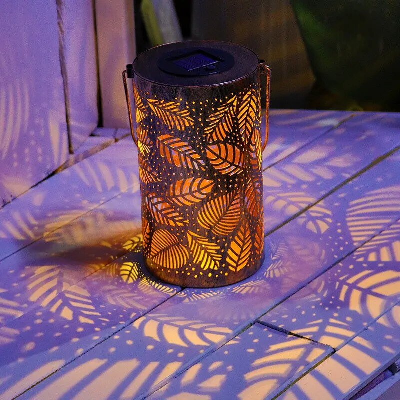 Solar-Laterne Zylinder | Blattmuster | LED | Garten & Terrasse