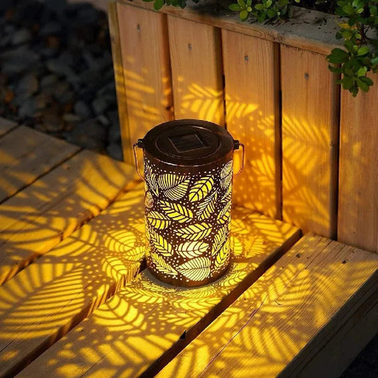 Solar-Laterne Zylinder | Blattmuster | LED | Garten & Terrasse