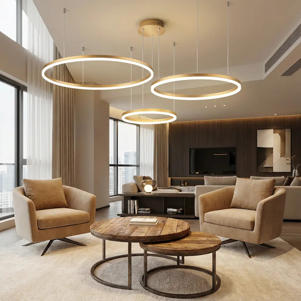 LED‑Pendelleuchte | Modernes Design | Gold / Coffee | Wohnzimmer & Esszimmer