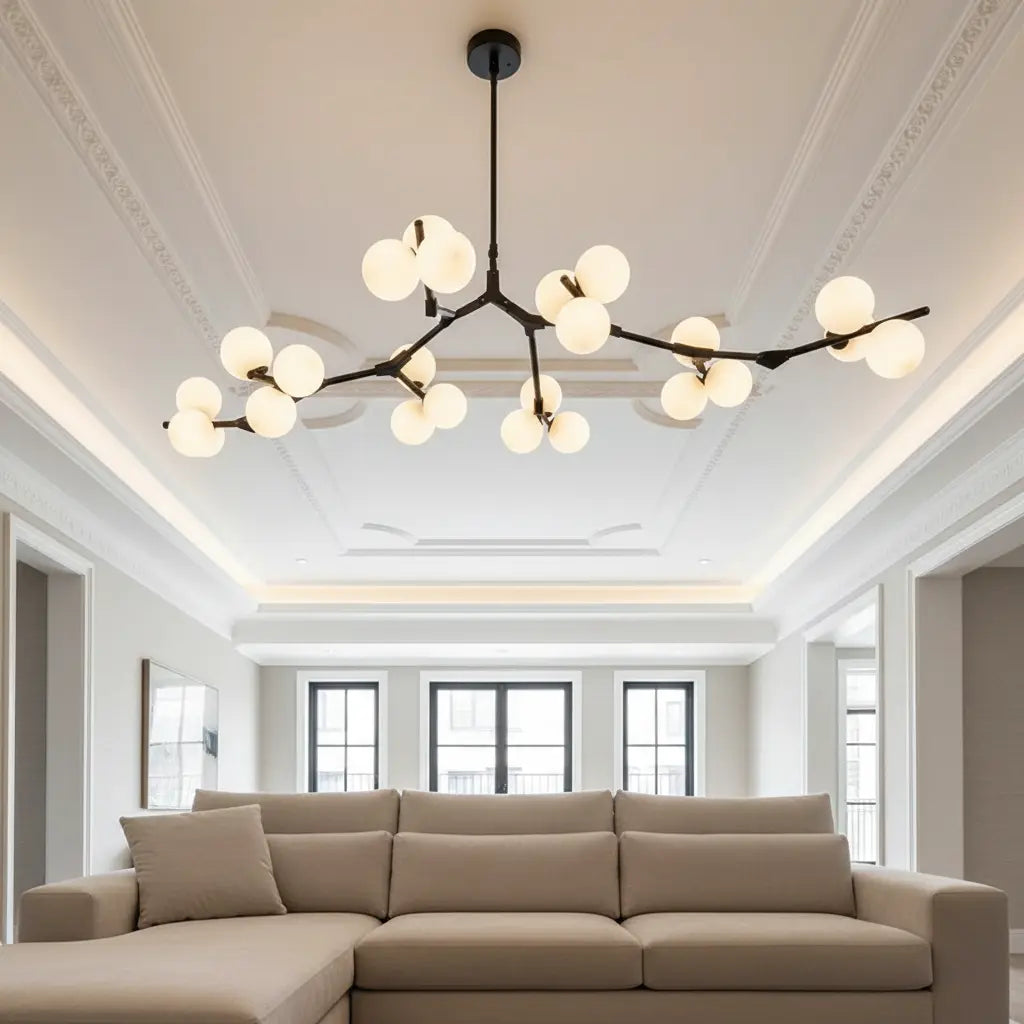 Deckenleuchte Wohnzimmer | Schwarz | Glaskugeln | Warmes Licht