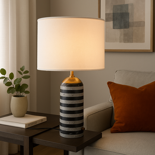 Tischlampe Marmor Gestreift | E27 | Stoffschirm | Modern