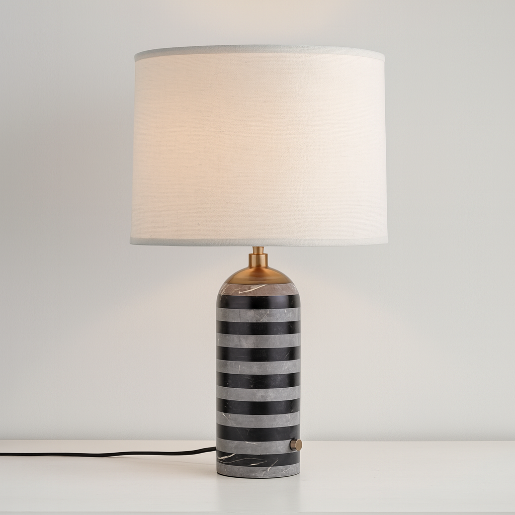 Tischlampe Marmor Gestreift | E27 | Stoffschirm | Modern