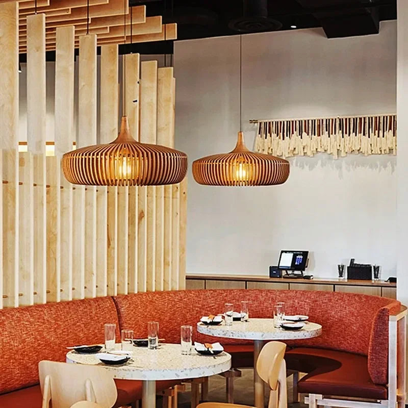 Große runde Holz-Pendelleuchte | Höhenverstellbar | Wohnzimmer & Esszimmer