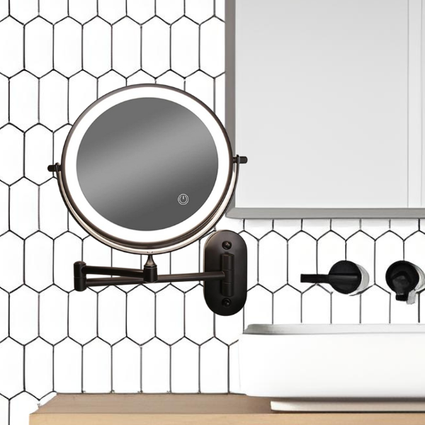 LED-Kosmetikspiegel | Vergrößerung | Wiederaufladbar | Schwarzes Design