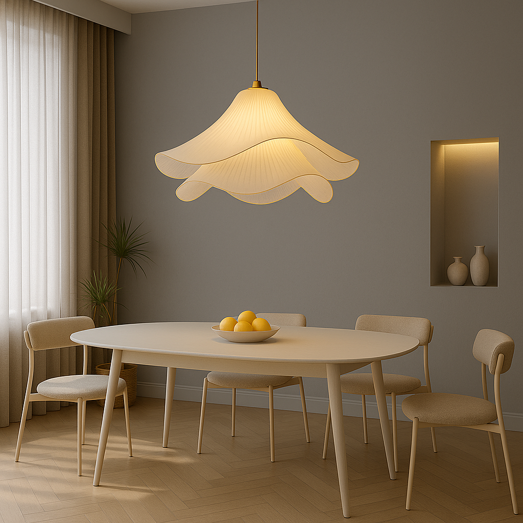 Pendelleuchte Stoff Blütenform | E27 | Warmweiß | Modern