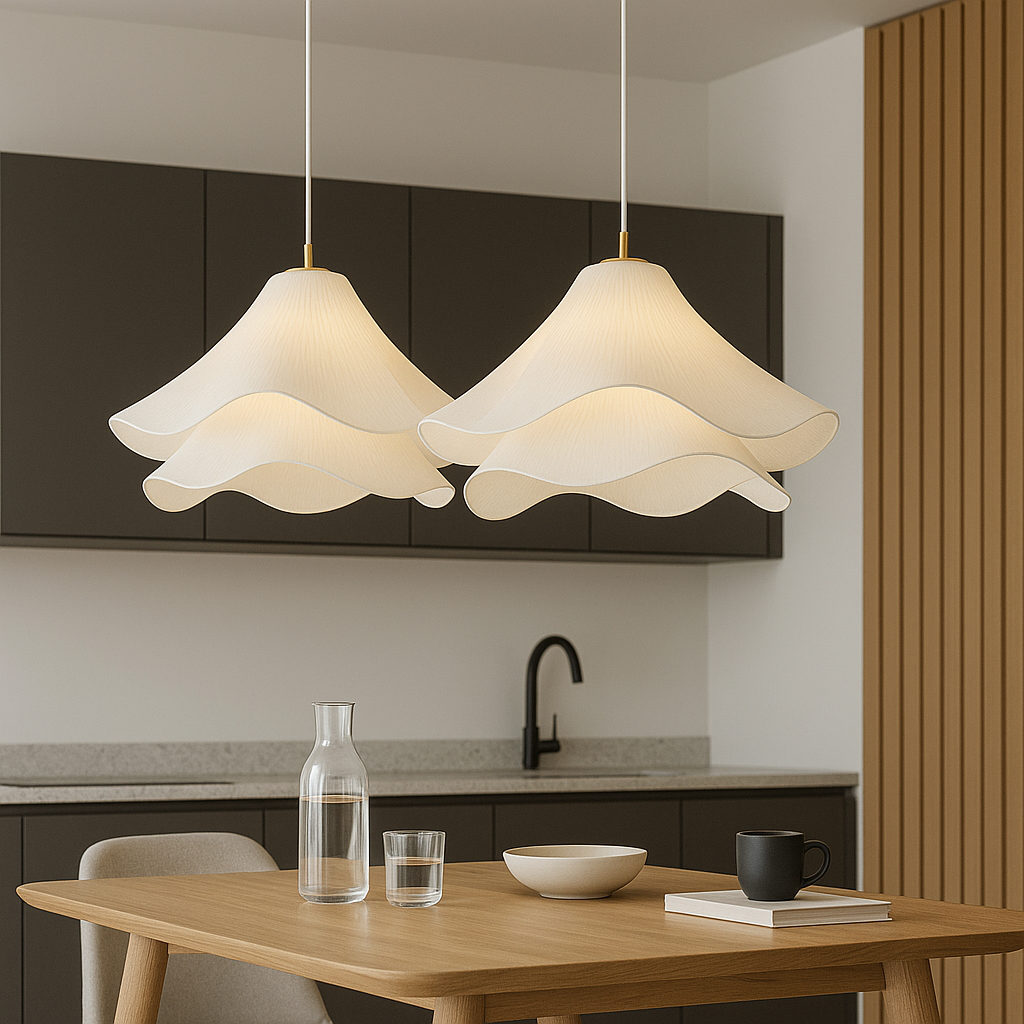 Pendelleuchte Stoff Blütenform | E27 | Warmweiß | Modern