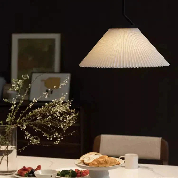 Nordische Pendelleuchte Plissee | Stoffschirm Creme | E27 LED | Skandinavischer Stil