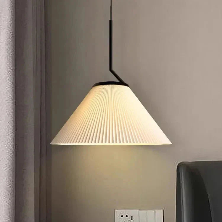 Nordische Pendelleuchte Plissee | Stoffschirm Creme | E27 LED | Skandinavischer Stil