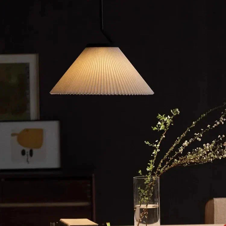 Nordische Pendelleuchte Plissee | Stoffschirm Creme | E27 LED | Skandinavischer Stil