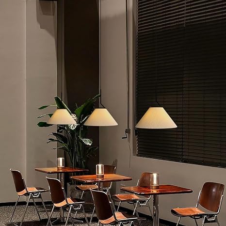 Nordische Pendelleuchte Plissee | Stoffschirm Creme | E27 LED | Skandinavischer Stil