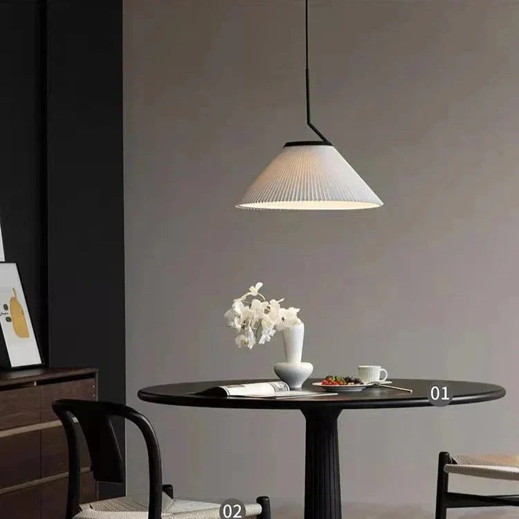 Nordische Pendelleuchte Plissee | Stoffschirm Creme | E27 LED | Skandinavischer Stil