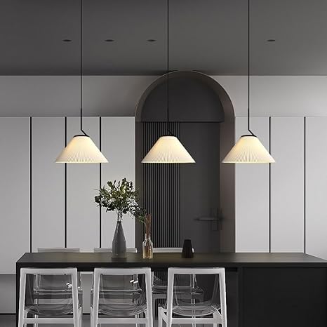 Nordische Pendelleuchte Plissee | Stoffschirm Creme | E27 LED | Skandinavischer Stil
