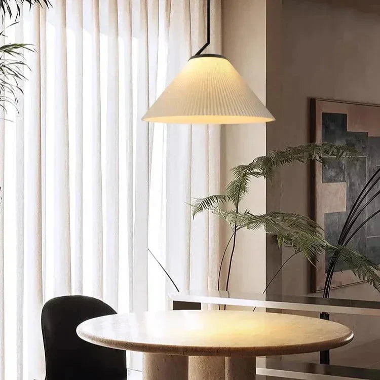 Nordische Pendelleuchte Plissee | Stoffschirm Creme | E27 LED | Skandinavischer Stil