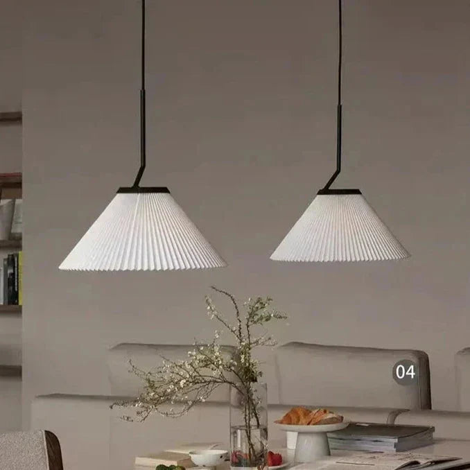 Nordische Pendelleuchte Plissee | Stoffschirm Creme | E27 LED | Skandinavischer Stil