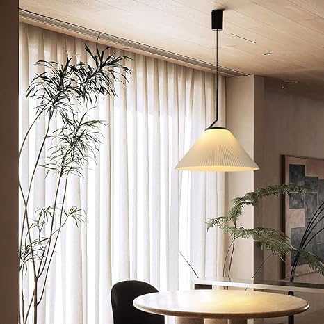 Nordische Pendelleuchte Plissee | Stoffschirm Creme | E27 LED | Skandinavischer Stil