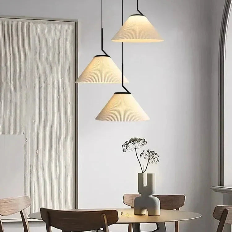Nordische Pendelleuchte Plissee | Stoffschirm Creme | E27 LED | Skandinavischer Stil