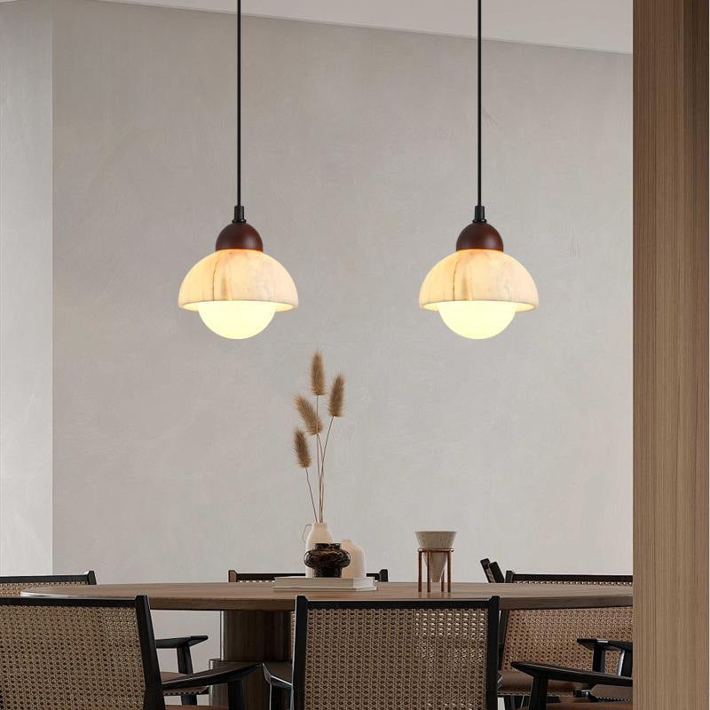 Pendelleuchte Alabaster Holz | LED | Warmweiß | Modern