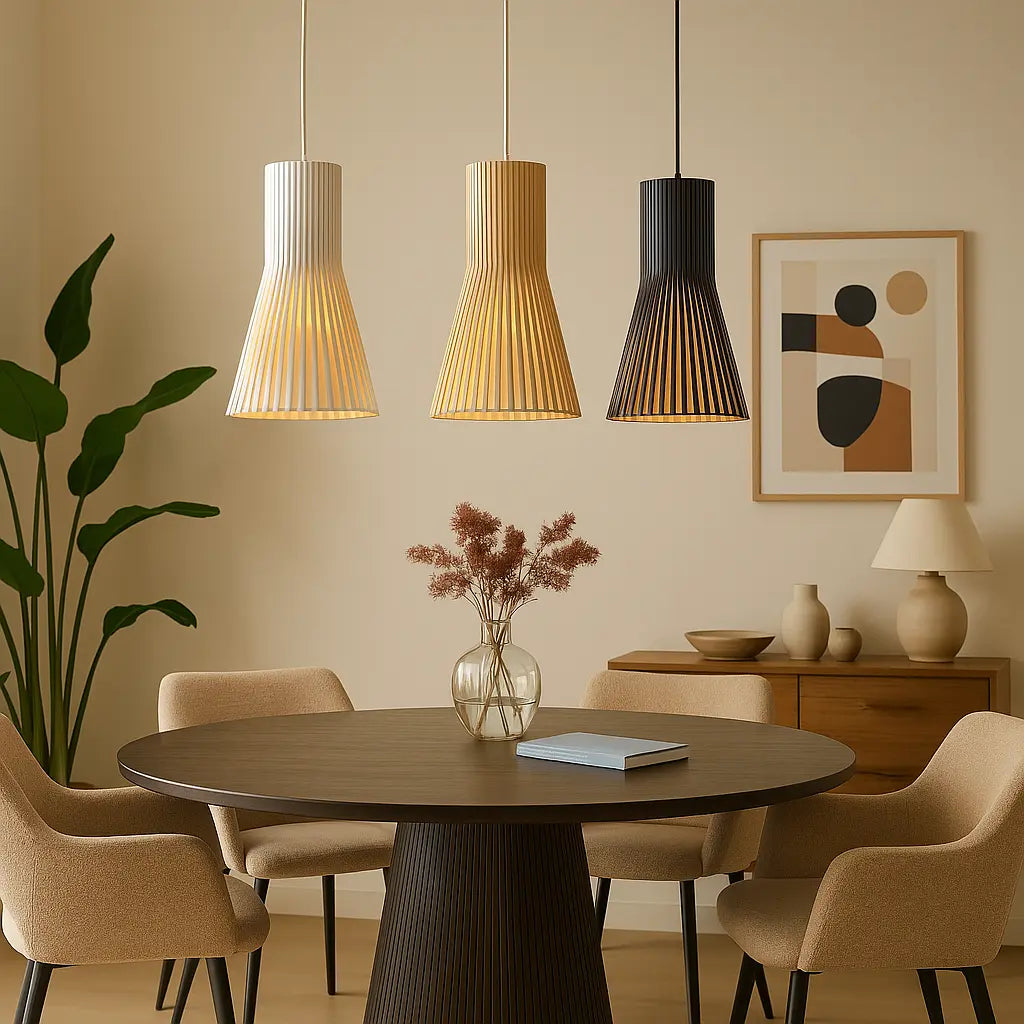 Pendelleuchte | Längliche Holz-Optik Ø35 cm & Ø45 cm | Warmes Licht