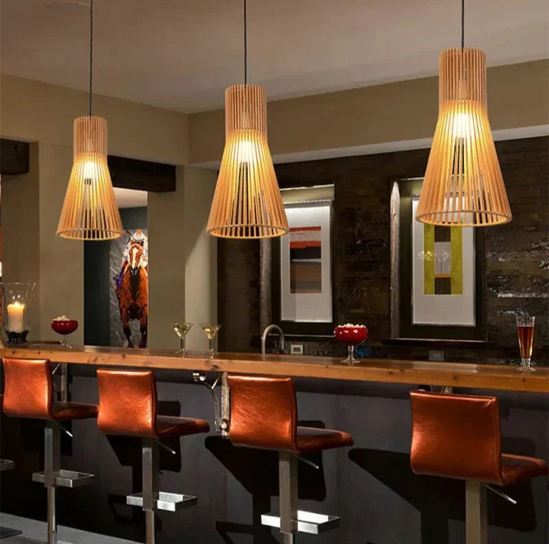 Pendelleuchte | Längliche Holz-Optik Ø35 cm & Ø45 cm | Warmes Licht