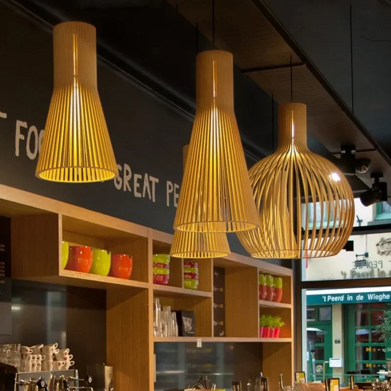 Pendelleuchte | Längliche Holz-Optik Ø35 cm & Ø45 cm | Warmes Licht