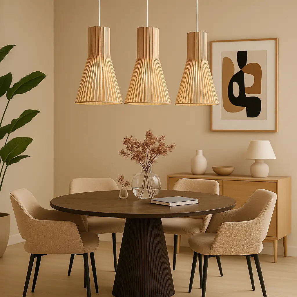 Pendelleuchte | Längliche Holz-Optik Ø35 cm & Ø45 cm | Warmes Licht