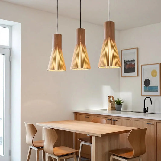 Pendelleuchte | Längliche Holz-Optik Ø35 cm & Ø45 cm | Warmes Licht