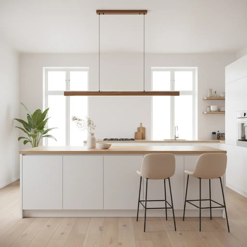 Pendelleuchte | Holzdesign Länglich | Dimmbar | Esszimmer & Kücheninsel