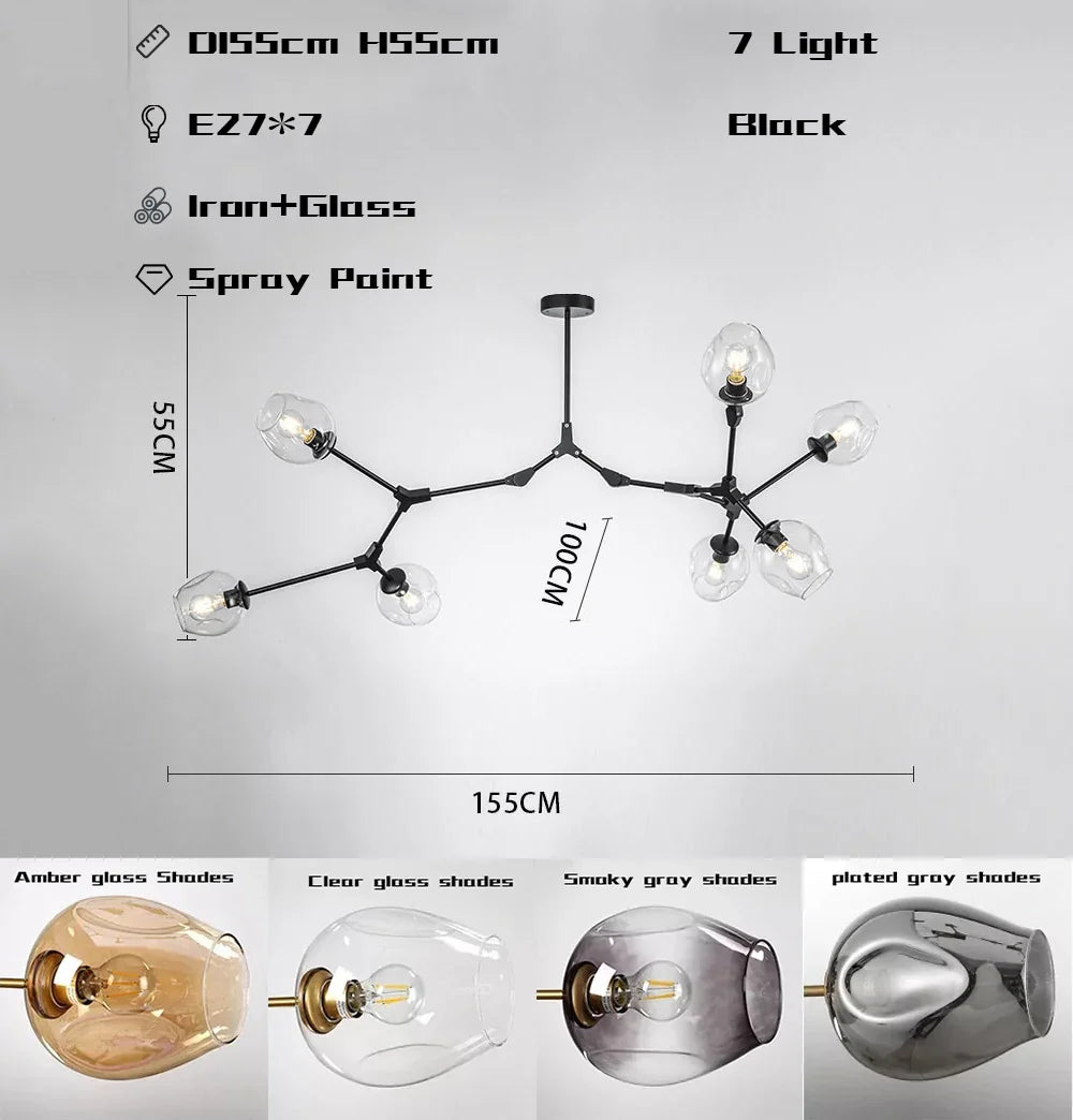 Wohnzimmer Pendelleuchte | Bewegliche Arme | Glasvarianten & Größen