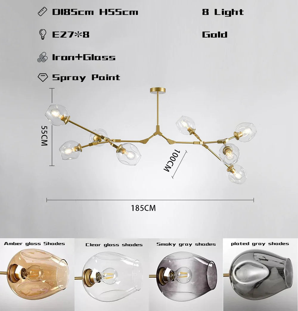Wohnzimmer Pendelleuchte | Bewegliche Arme | Glasvarianten & Größen