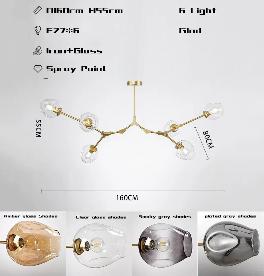 Wohnzimmer Pendelleuchte | Bewegliche Arme | Glasvarianten & Größen