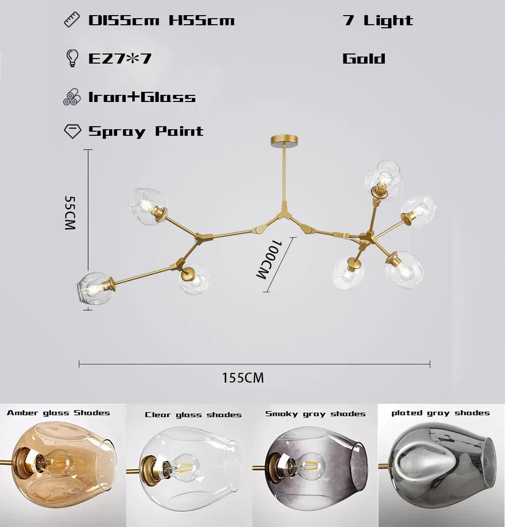 Wohnzimmer Pendelleuchte | Bewegliche Arme | Glasvarianten & Größen