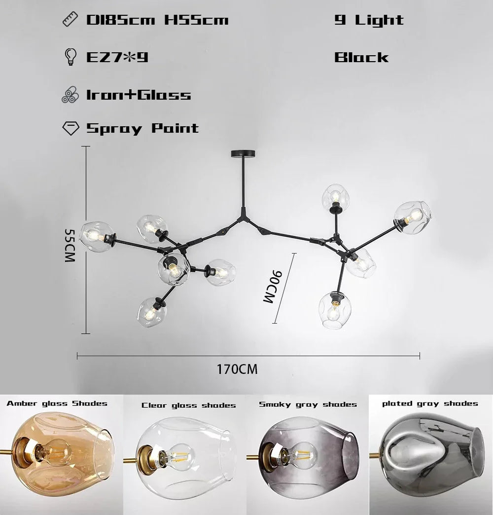Wohnzimmer Pendelleuchte | Bewegliche Arme | Glasvarianten & Größen