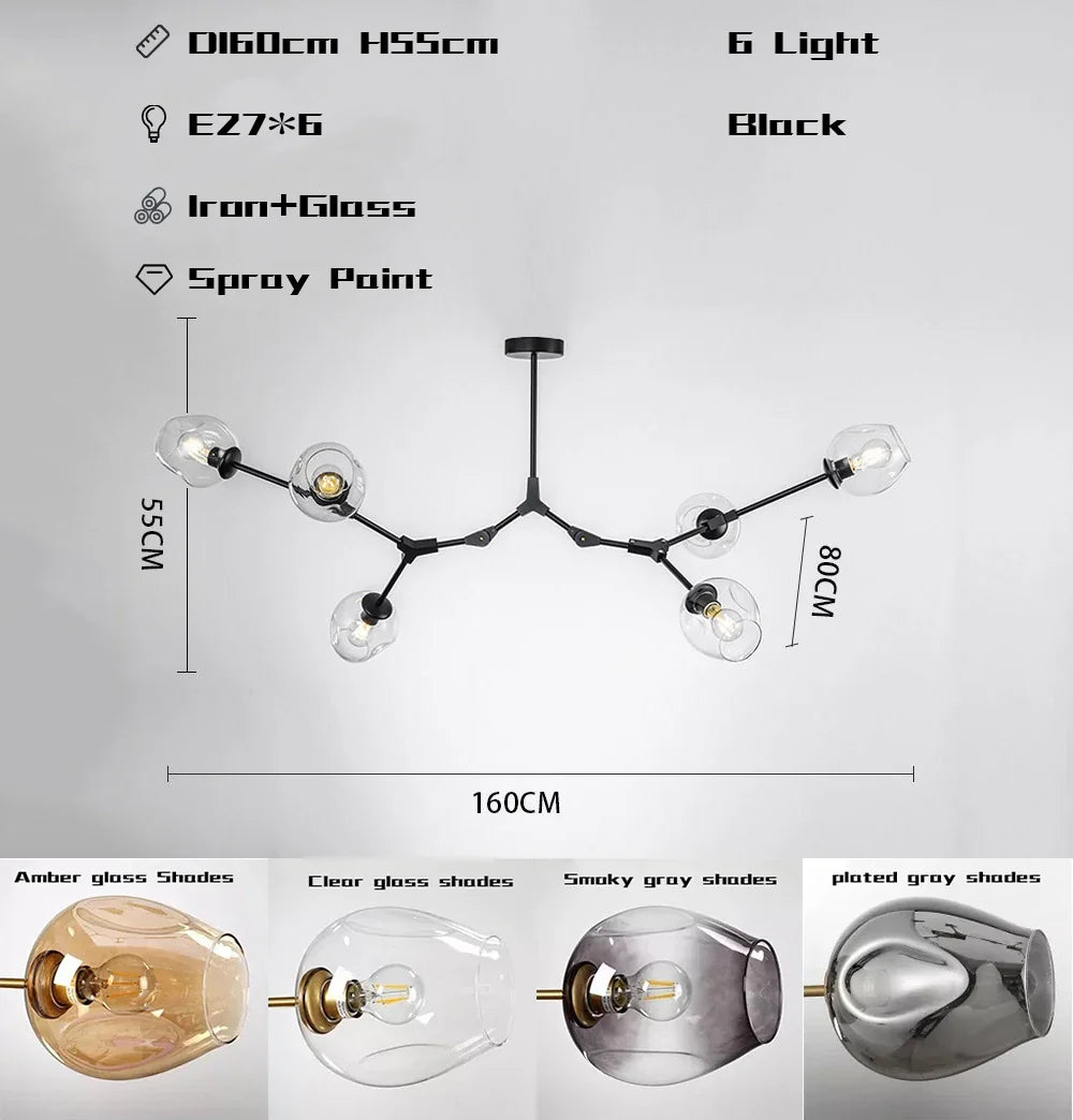 Wohnzimmer Pendelleuchte | Bewegliche Arme | Glasvarianten & Größen