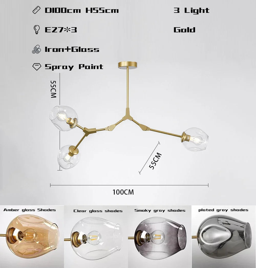 Wohnzimmer Pendelleuchte | Bewegliche Arme | Glasvarianten & Größen
