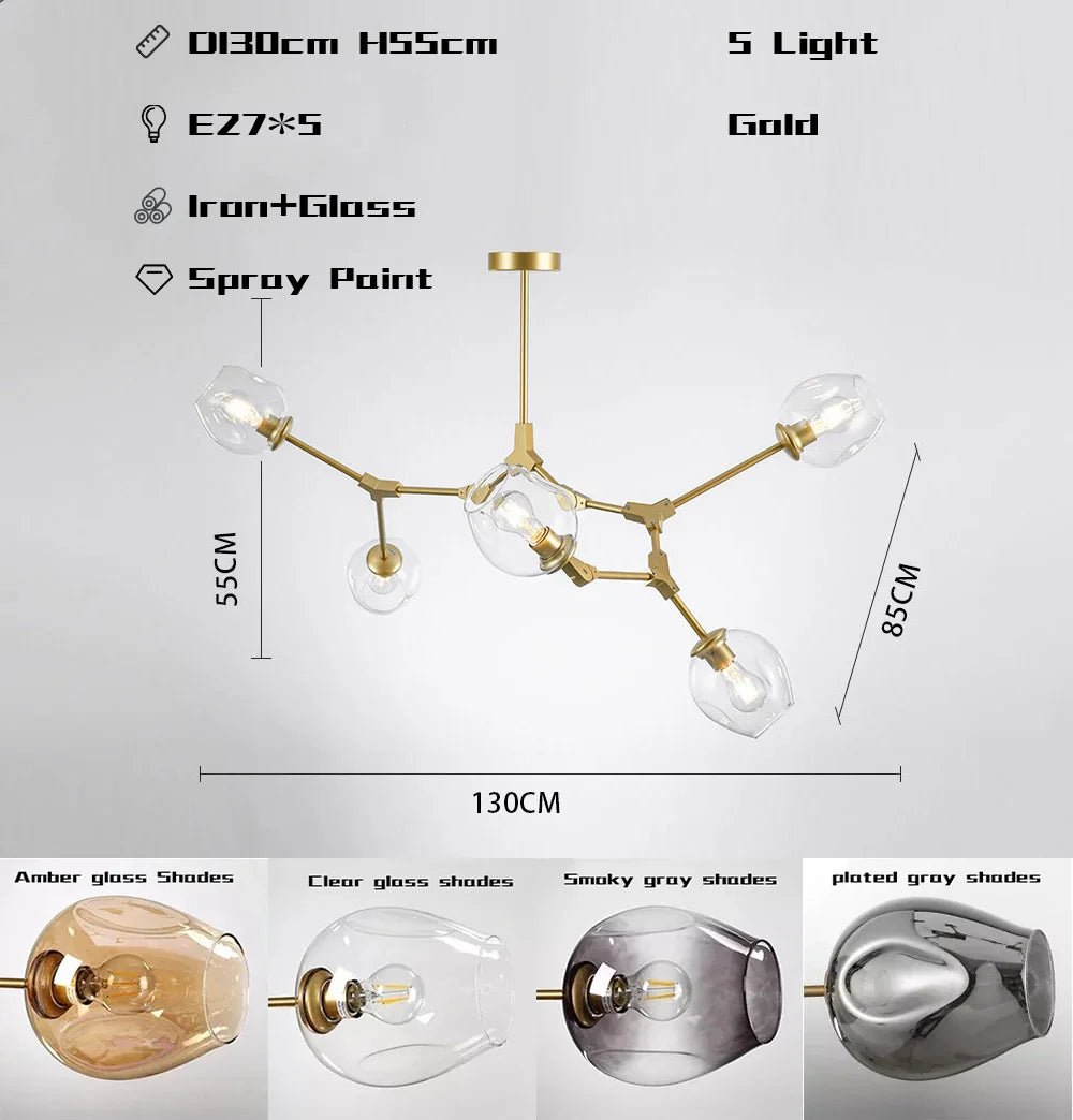 Wohnzimmer Pendelleuchte | Bewegliche Arme | Glasvarianten & Größen