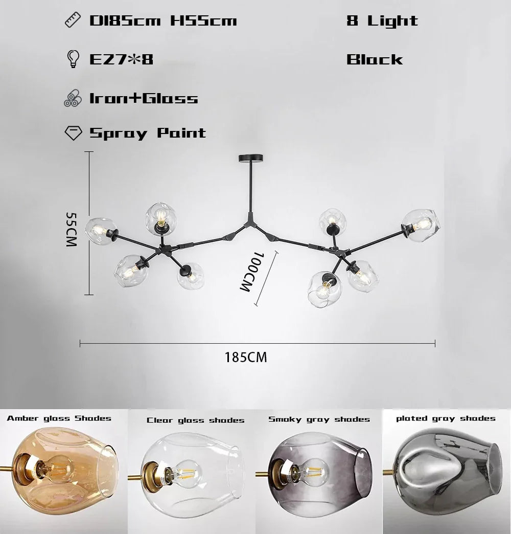 Wohnzimmer Pendelleuchte | Bewegliche Arme | Glasvarianten & Größen